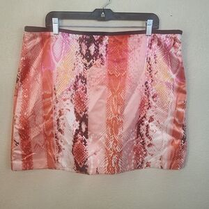 Worthington Orange Pink Snake Print Mini Skirt Size 18 (5915)